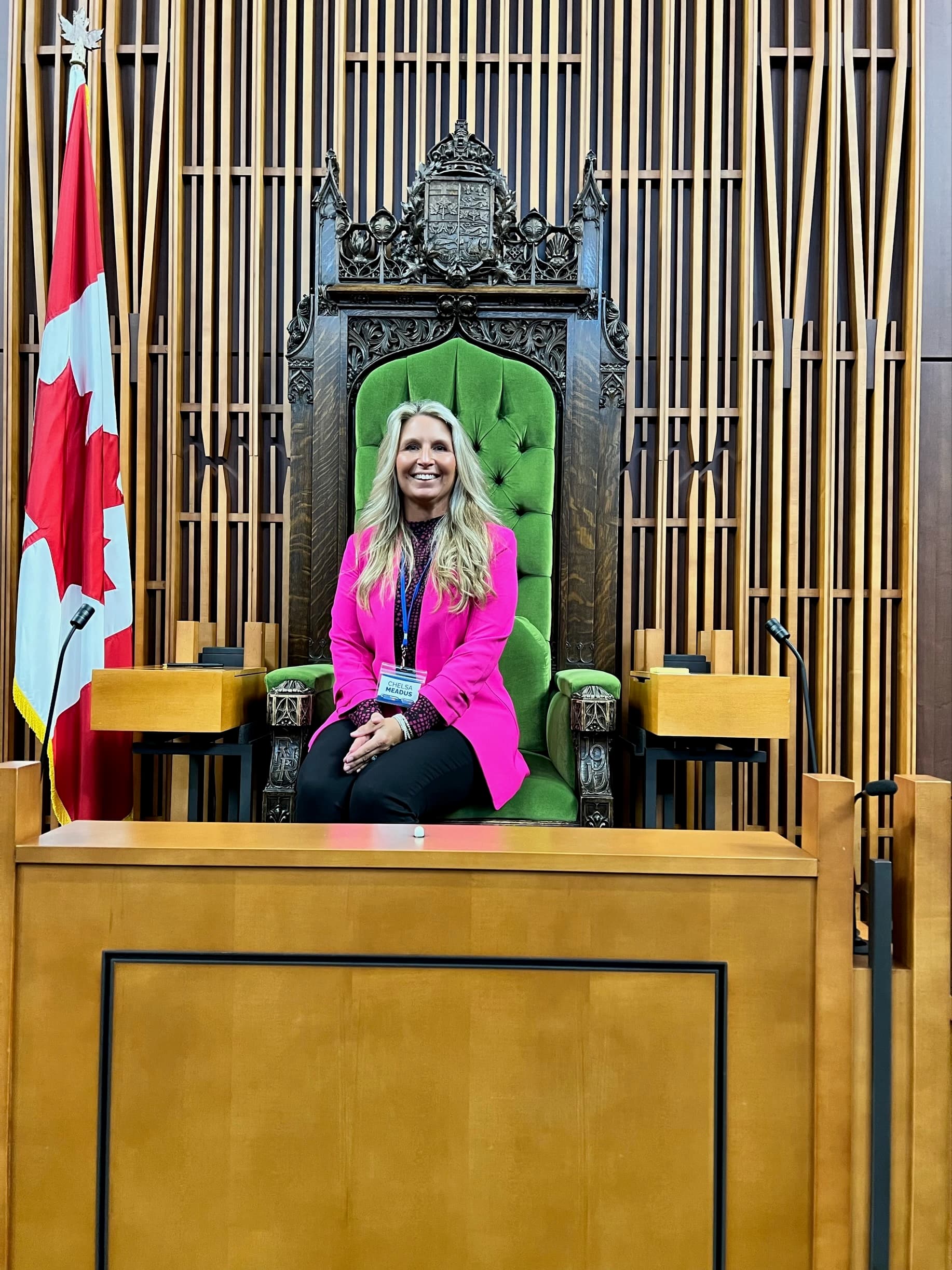 Chelsa Meadus seated in the Speaker's Chair, House of Commons
